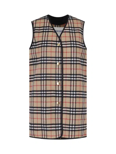 Burberry Plaid Sleeveless Button-front Vest In Multi