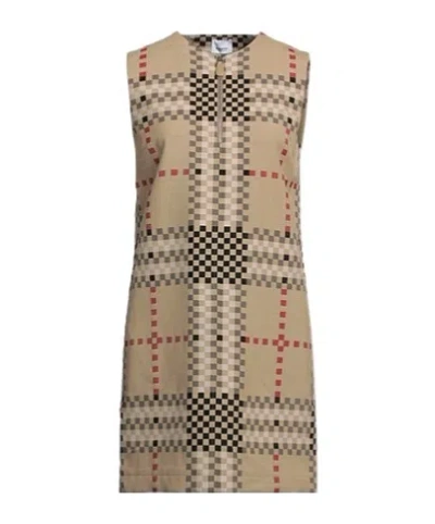 Burberry Plaid Sleeveless Dress In Brown