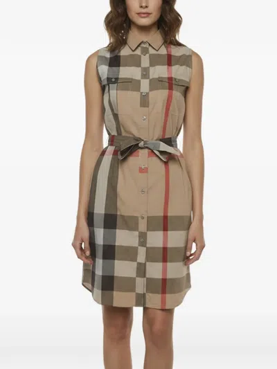 Pre-owned Burberry Plaid Sleeveless Mini Dress In Neutrals