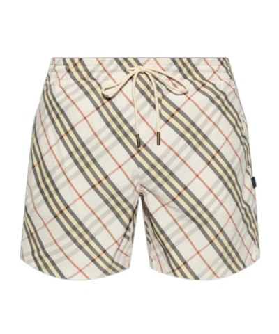 Burberry Plaid Swim Trunks In White