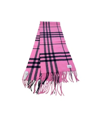 Burberry Plaid Tassel Scarf In Pink