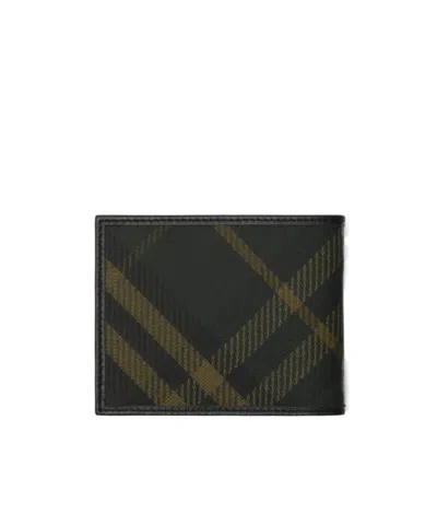 Burberry Plaid Thin Double Fold Wallet In Green