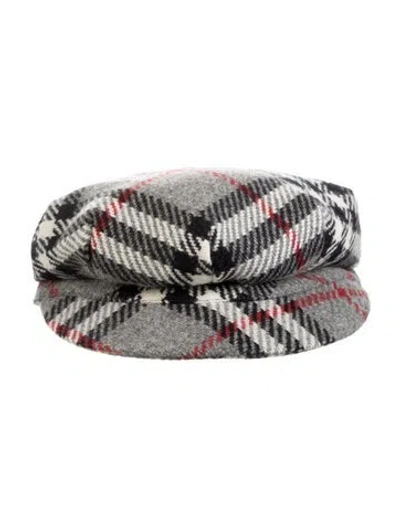 Pre-owned Burberry Plaid Wool Hat In Grey