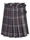 Burberry Wool Skirt With Embroidered Buckle And Pleats In Multi