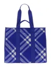 Burberry Plaid Wool Shopper Bag In Blue