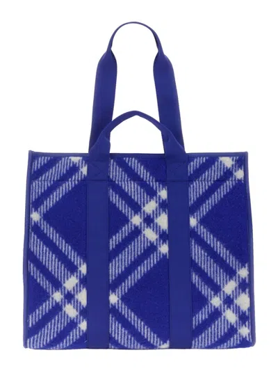 Burberry Plaid Wool Shopper Bag In Blue