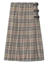 Burberry Plaid Wool Skirt With Decorative Buckles In Gray