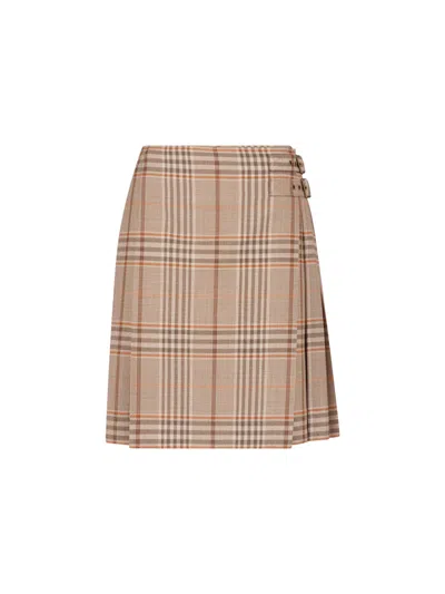 Burberry Plaid Wool Wrap Skirt In Beige