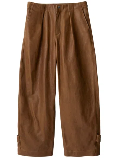 Burberry Pleat-detail Leather Trousers In Hazel