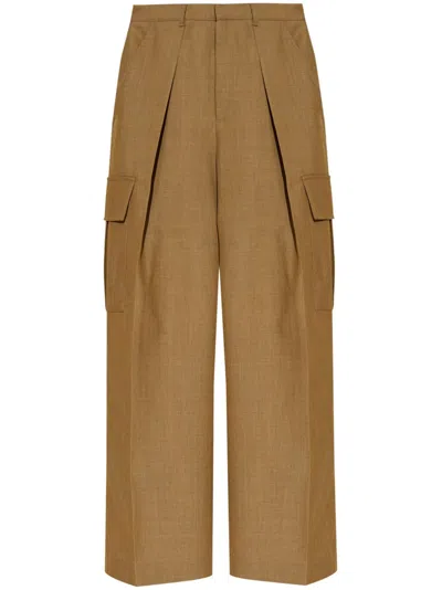 Burberry Pleat-detail Wool Cargo Trousers In Beige
