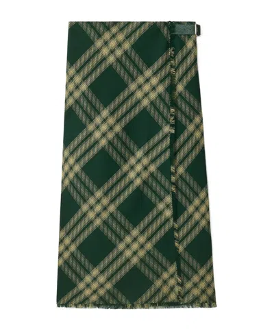 BURBERRY BURBERRY CHECK PRINTED FRAYED-EDGE MIDI SKIRT