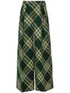 Burberry Pleated Check Wool Trousers In Grün