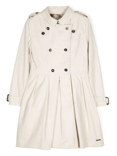 Burberry Kids' Pleat Detailed Double-breatsted Coat In Neutral