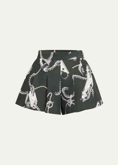 Burberry Pleated Chain Print Shorts In Green