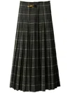 Burberry Check Wool Blend Pleated Long Skirt In Green