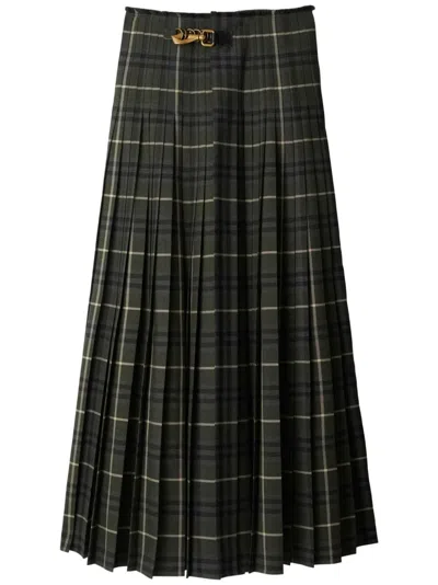 Burberry Check Wool Blend Pleated Long Skirt In Multi