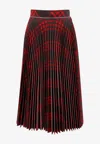 Burberry Pleated Check Midi Skirt In Red