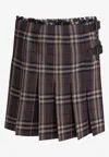 Burberry Leather-trimmed Pleated Checked Wool Mini Skirt In Multi