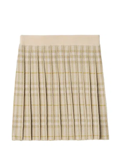 Burberry Kids' Pleated Check Skirt In Brown