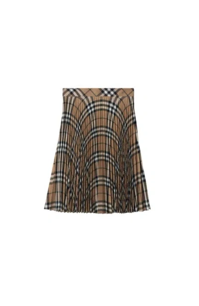 BURBERRY BURBERRY PLEATED CHECK WOOL BLEND SKIRT