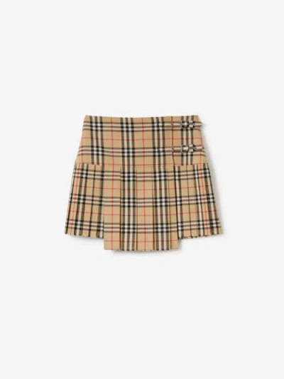 Burberry Pleated Check Wool M In Neutral