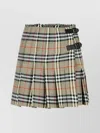 Burberry Womens Check-print Pleated Wool Mini Skirt Crater Dk Charcoal C
