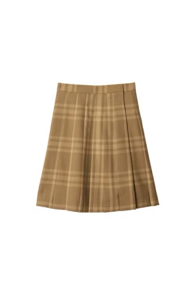 BURBERRY BURBERRY PLEATED CHECK WOOL SKIRT