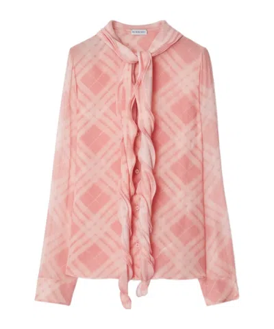 Burberry Pleated Checked Shirt In Pink