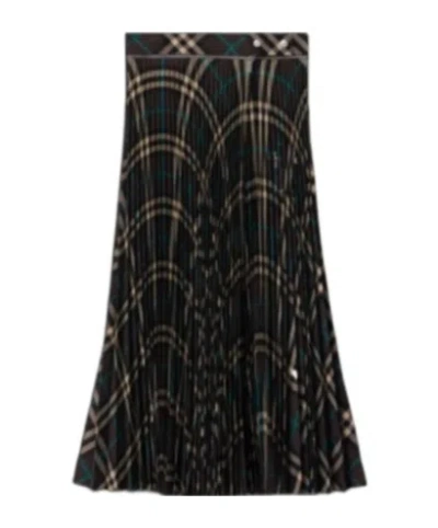 Burberry Women Long Multicolor Pleated Skirt With Check Motif In Wool Blend Woman