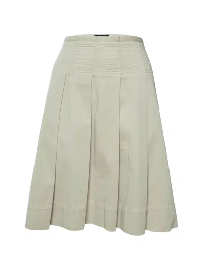 Pre-owned Burberry Pleated Cotton Denim Midi Skirt In Neutral
