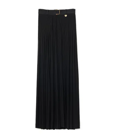 BURBERRY BURBERRY PLEATED BELTED WAIST MIDI SKIRT