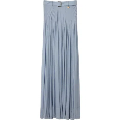 Burberry Pleated Crepe Jersey Maxi Skirt In Blue
