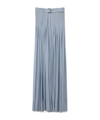BURBERRY BURBERRY PLEATED BELTED CREPE JERSEY MAXI SKIRT