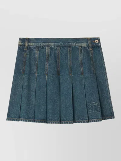 Burberry Pleated Denim Mini Skirt Mid Rise In Blue