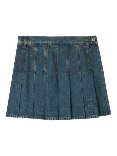 Burberry Pleated Denim Mini Skirt Mid Rise In Blue