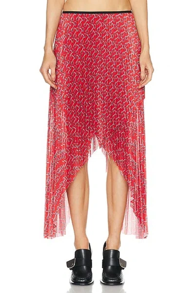 Burberry Pleated B Jersey Midi Skirt In Silver/red