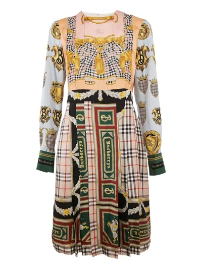 Pre-owned Burberry Pleated Scarf-print Dress In Neutral