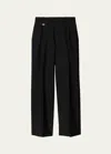 Burberry Wool Silk Pleated Tailored Trousers In Black
