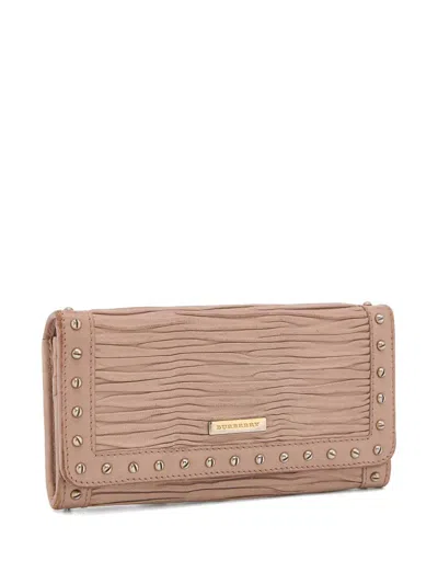 Pre-owned Burberry Pleated Studded Wallet In Neutral