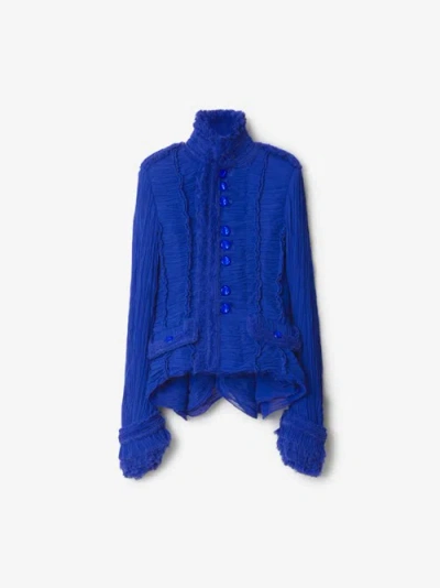 Burberry Pleated Tailored Jacket In Blue