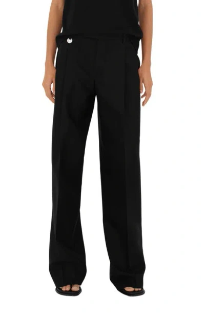 BURBERRY PLEATED WOOL & SILK WIDE LEG TROUSERS