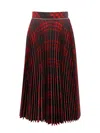 Burberry Pleated Check Midi Skirt In Red