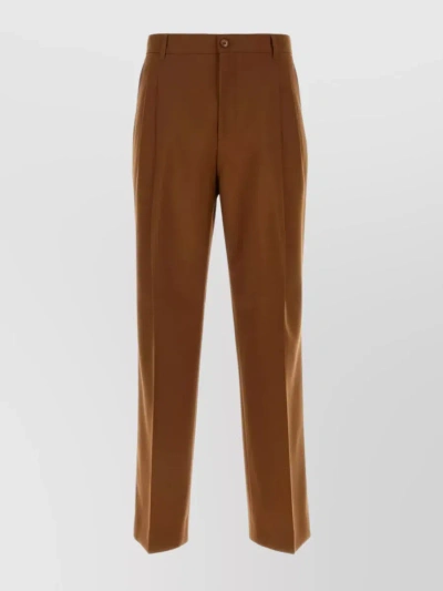 Burberry Pleated Wool Trousers With Belt Loops In Brown