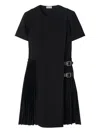 Burberry Virgin Wool Dress With Pleated Skirt And Buckles In Black