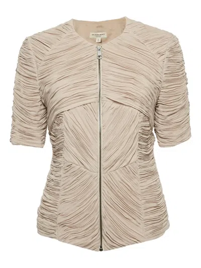 Pre-owned Burberry Plissé-effect Cardigan In Neutral