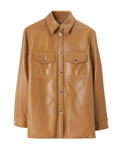 Burberry Plongé-leather Shirt Jacket In Brown