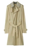 BURBERRY PLONGÉ LEATHER TRENCH COAT WITH REMOVABLE CHECK COLLAR