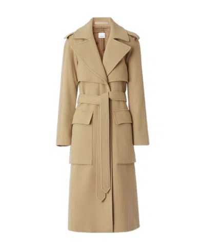 Burberry Pocket Detail Cashmere Trench Coat In Brown