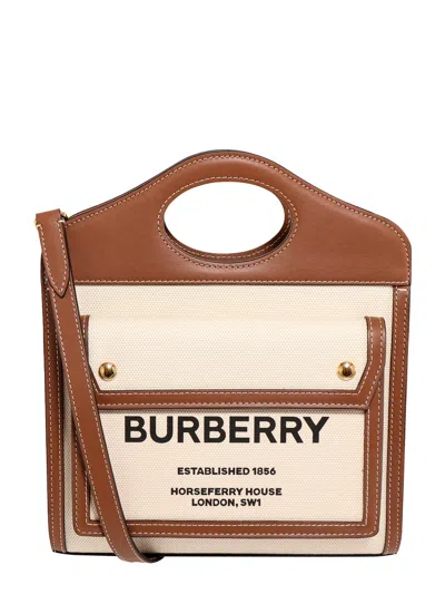 Burberry Pocket Handbag In Natural/malt Brown