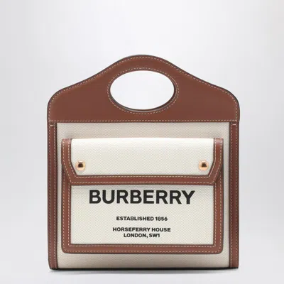 Burberry Pocket Tote Bag In Canvas And Leather In Cream